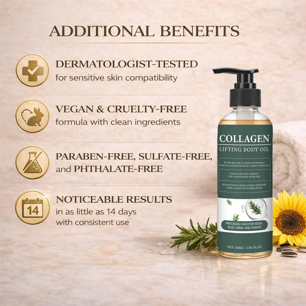 Collagen Lifting Body Oil with Vitamin C and Vitamin E, Hydrates & Nourishes Skin, Firms Skin，Enhances Natural Glow,100ml
