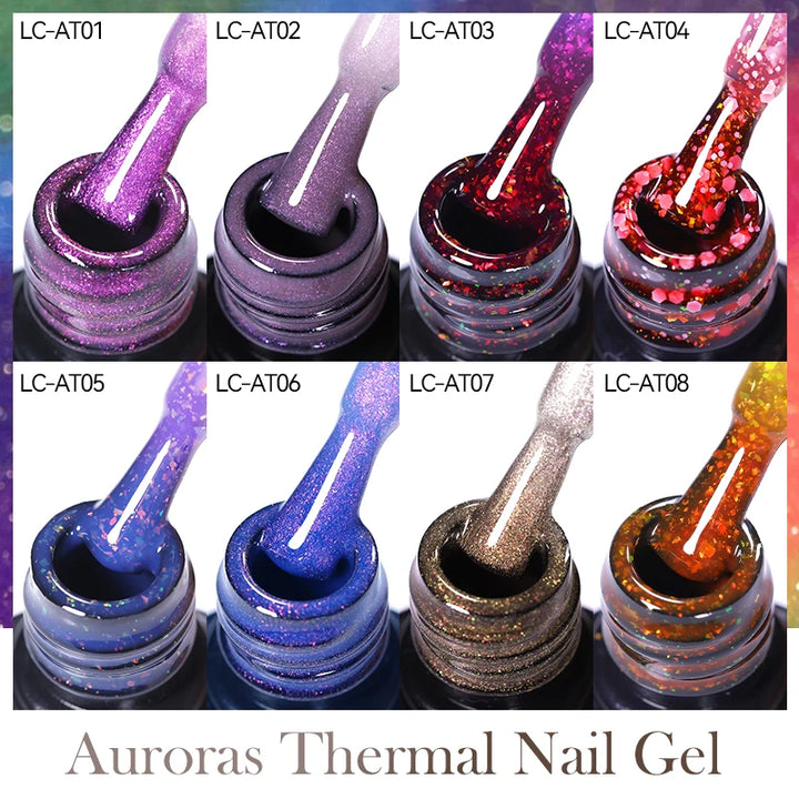 LILYCUTE 7ML Auroras Thermal Gel Nail Polish Nude Dark Purple Glitter Gradient Temperature Color Changing Nail Art Gel Varnishes