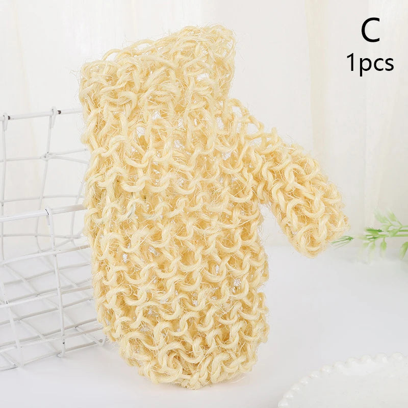 1Pc Exfoliating Hemp Bath Glove Mitten Scrubber Natural Bamboo Fiber Remove Dead Skin Deep Clean Double-Sided Bath Gloves