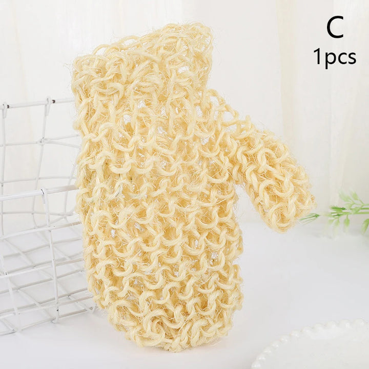 1Pc Exfoliating Hemp Bath Glove Mitten Scrubber Natural Bamboo Fiber Remove Dead Skin Deep Clean Double-Sided Bath Gloves