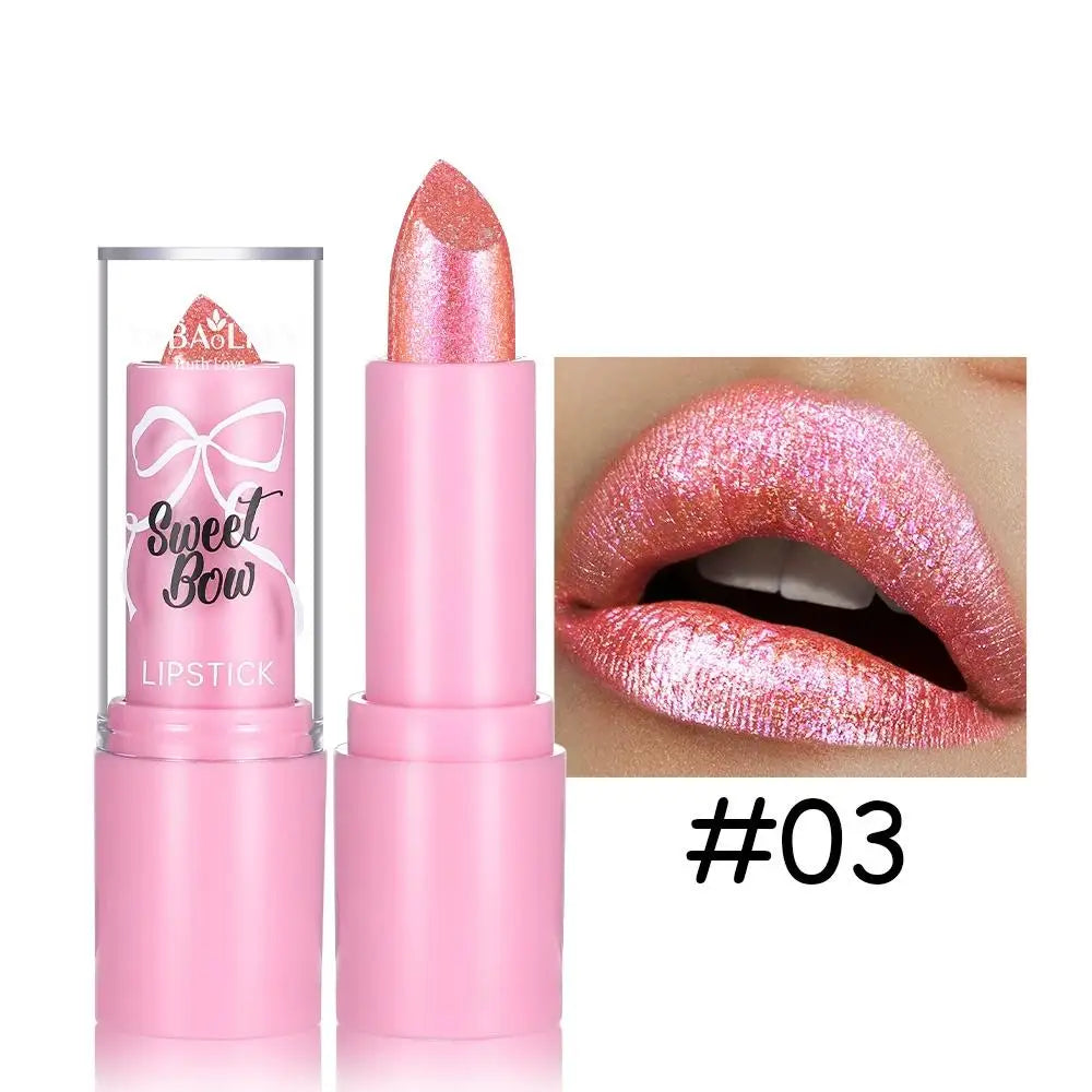 Metallic Pink Glitter Lipstick for Women, Long Lasting High Shine Diamond Nude Shimmer High Impact Full Coverage Sexy Lip Makeup