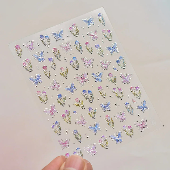 Lace Garden Bowknot Bow Tie Rose Flower Petal Pearl Irregular Border Self Adhesive 5D Nail Art Decoration Sticker Manicure Decal