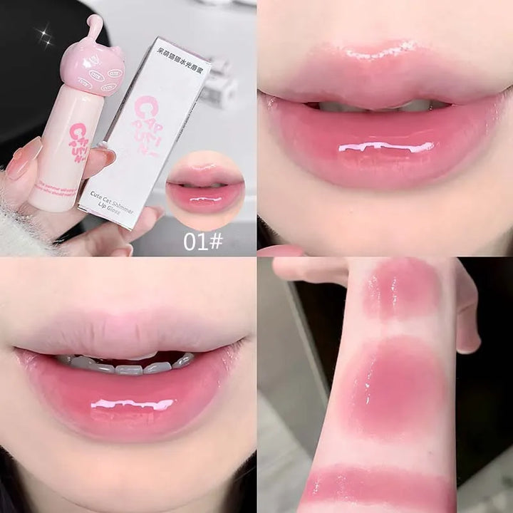 CAPPUVINI Cute Cat Water Mirror Lip Gloss Lasting Moisturizing Rose Apricot Pink Tint Lip Glaze Nude Lipstick Korean Makeup Girl