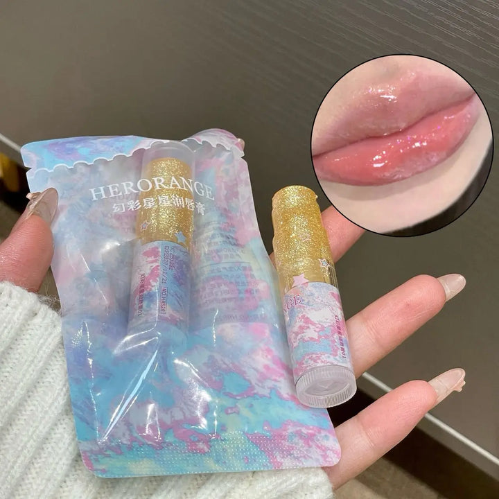 Herorange Glitter Star Lip Balm Moisturizing Repair Shiny Plump Lips Multi-Use for Daily Base Makeup