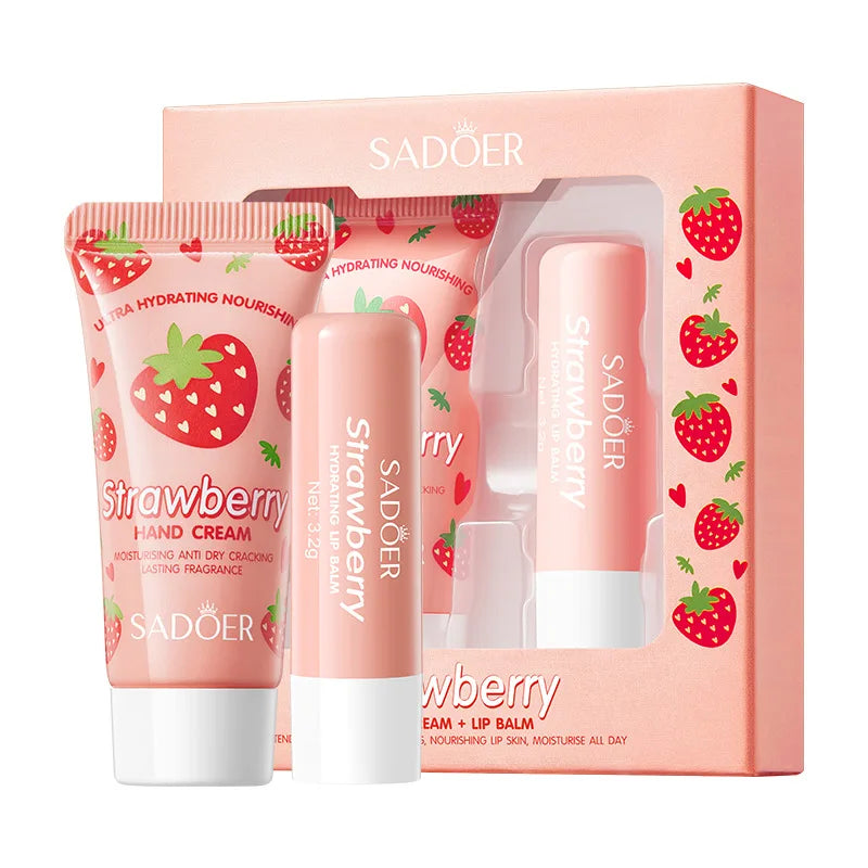 Strawberry Hand Cream and Lip Balm Set - Deeply nourishing, a winter must-have, soft and hydrating to lock in moisture