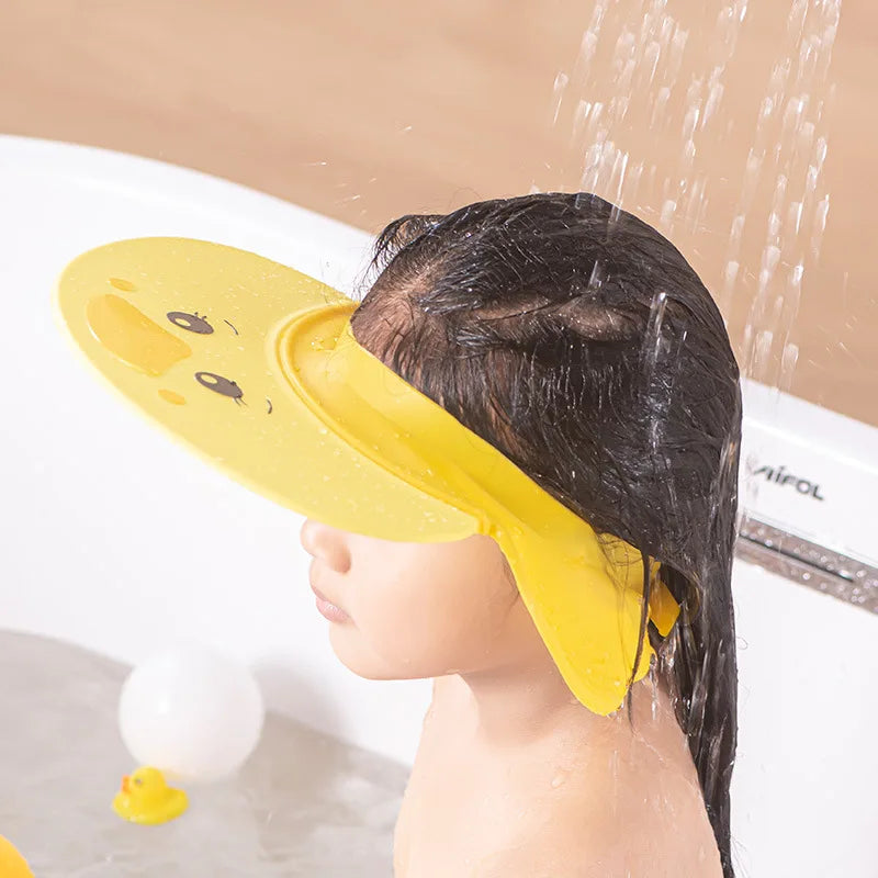 Baby Shampoo Cap Cute Duck Shape Adjustable Size Baby Shower Children's Waterproof Wide Brim Ear Protection Shower Cap Sun Hat