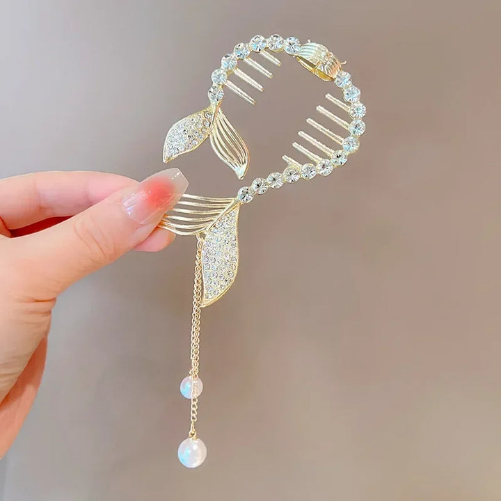 Blue Red Butterfly Bun Ponytail Buckle Holder Hair Clips Elegant Hairpin Hanging Pearl Tassel High Ponytail Hair Claw for Women