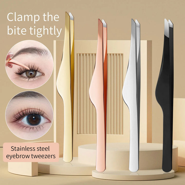 Stainless Steel Eyebrow Tweezers Curved Eyebrow Eyelash Clippers Angled Tweezers False Eyelash Tools Remove Ingrown Small Hairs