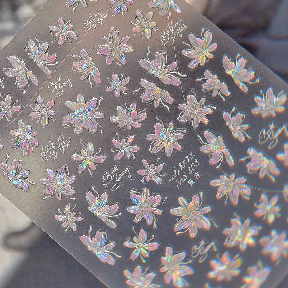 Lace Garden Bowknot Bow Tie Rose Flower Petal Pearl Irregular Border Self Adhesive 5D Nail Art Decoration Sticker Manicure Decal