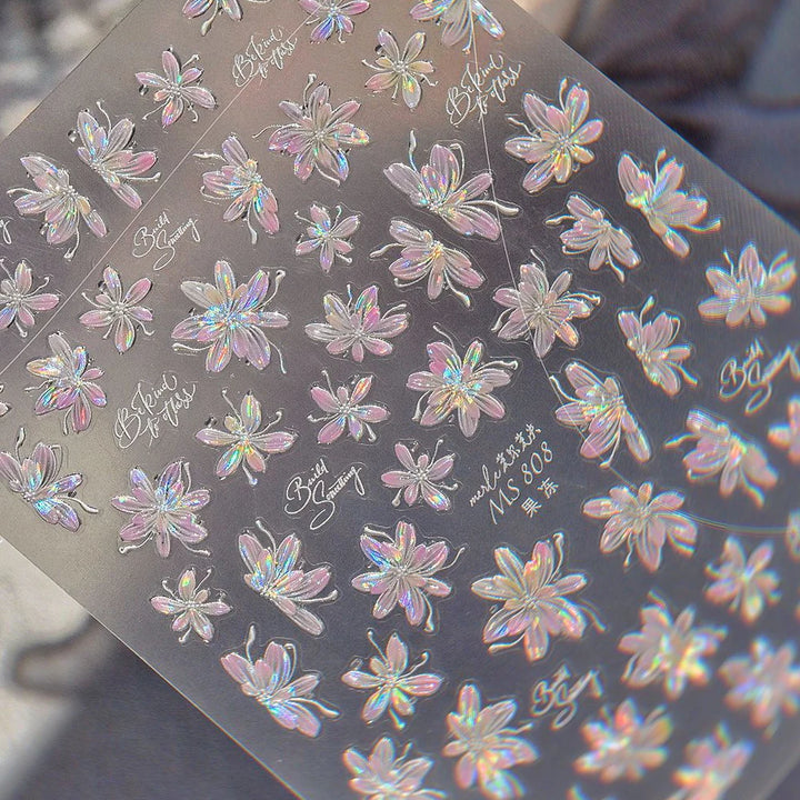 Lace Garden Bowknot Bow Tie Rose Flower Petal Pearl Irregular Border Self Adhesive 5D Nail Art Decoration Sticker Manicure Decal