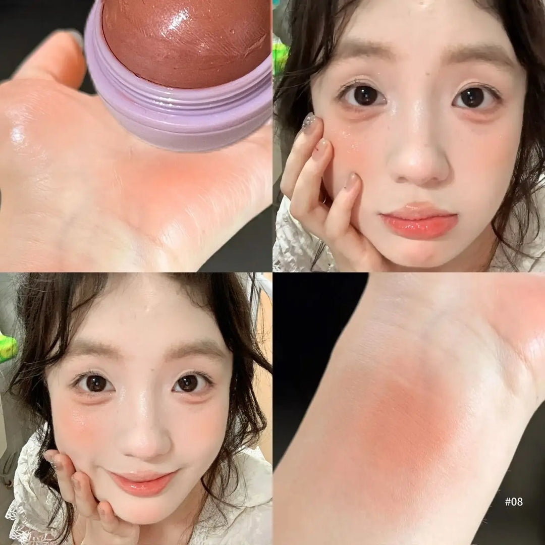 Herorange Peach Ball Cloud Velvet Blush Cream, Fine Powder Texture, Natural Three-Dimensional Effect, Brightening and Color-Enhancing, Dewy Blush, Long-Lasting Makeup, Suitable for Autumn and Winter