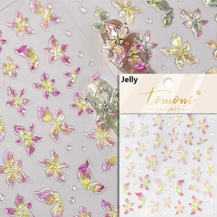 Hipster Pure White Flowers Rose Spring Lily Peony Camellia Daisy Jelly Cherry Blossom Magnolia Nail Art Stickers Manicure Decals