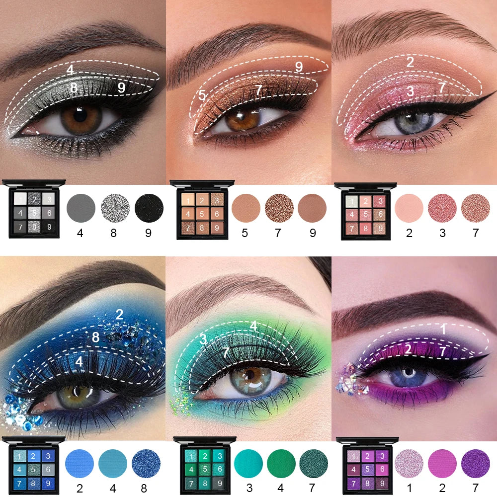 9-Grid Red Eyeshadow Palette Purple Glitter Pearlescent Matte Eye Shadow Shimmer Makeup Long Lasting Women Beauty Eye Cosmetics