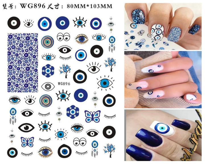 Nail Art Stickers Water Decals Eyes Stripe Nail Art Decorations for Manicure Accessories Press on Nails Foil Stickers and Decals
