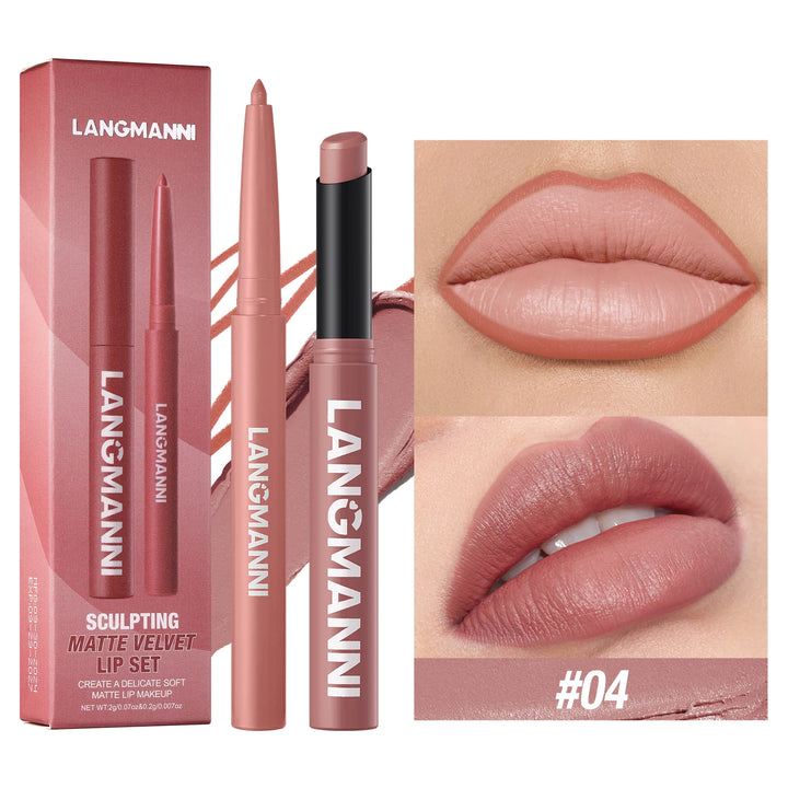 Integrated waterproof lipliner+lipstick lipstick lipstick set,no smudge,no fade,no cup,durable,easy to create a perfect makeup!