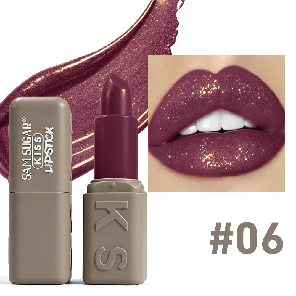12 Colors Velvet Pearl Shimmer Lipstick, Metallic Sparkle Glitter Lip Makeup, Long Lasting Moisturizing Matte Lipstick