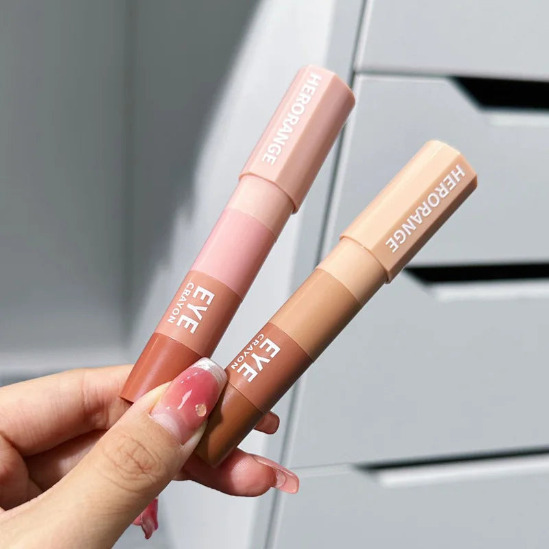 Herorange 4-Color Eyeshadow Stick, Nude Tones, Fine Shimmer, One-Swipe Aegyosal Highlighter, Easy Lazy Makeup