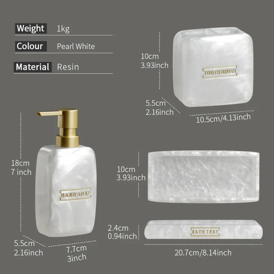 White Pearl Bathroom Wash Accessories Lotion Bottle Bathroom Toothbrush Cup Set Soap Dispenser Toothbrush Holder Set Soap Dish