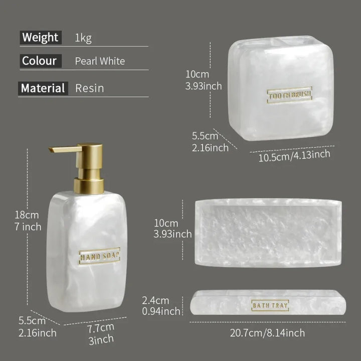 White Pearl Bathroom Wash Accessories Lotion Bottle Bathroom Toothbrush Cup Set Soap Dispenser Toothbrush Holder Set Soap Dish