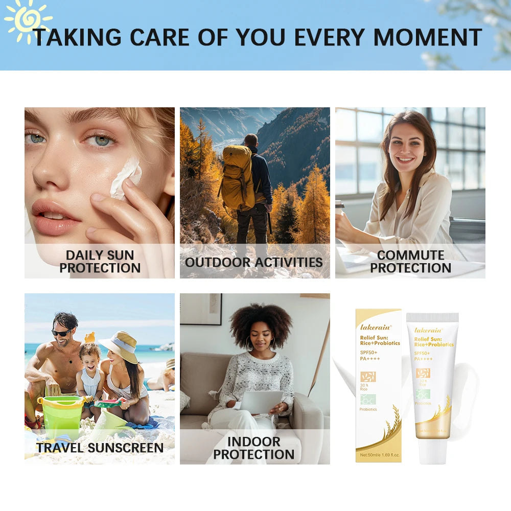 Lakerain SPF50+ Rice+Probiotics Sunscreen Skin Protection Refreshing Makeup Sunscreen Cream UV Resistance Facial Sunscreen New