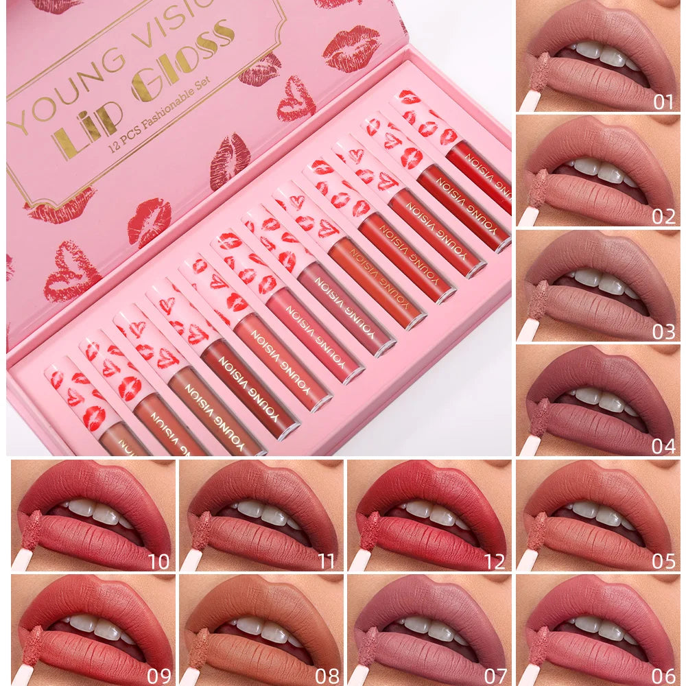 10pcs/set Nude Lip Gloss Matte Velvet Lipstick Waterproof Long-lasting  Liquid Lipstick Women Moist Lip Tint
