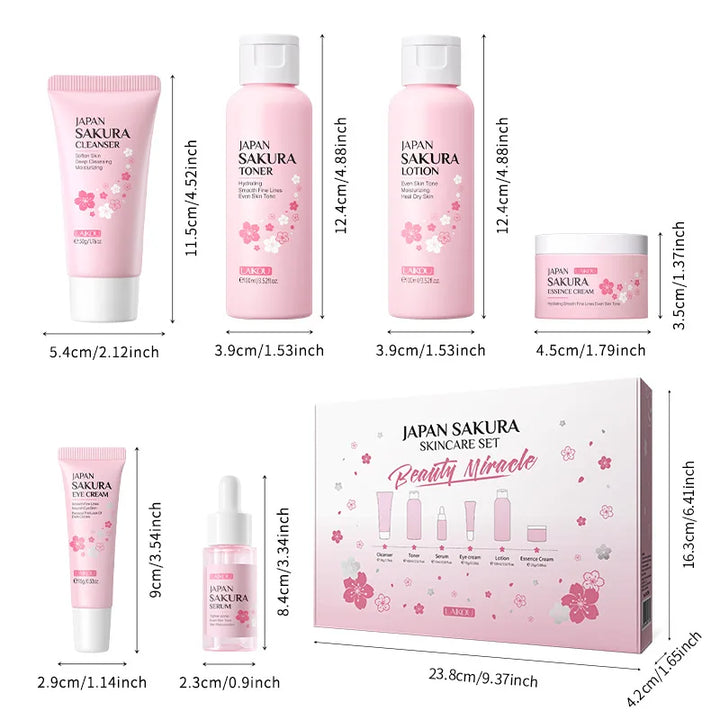 Laikou 6pcs/set Sakura Skin Care Sets Facial Cleanser Moisturizing Eye Creams Face Cream Serum Lotion Toner Face Care Kit
