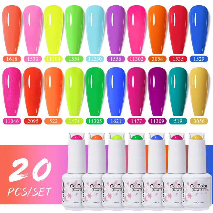 Clou Beaute 10/12/20/24pcs Gel Nail Polish Set Color 15ml White Glass Bottle Nail Art Kit Semi Permanent Gellack Nail Varnish