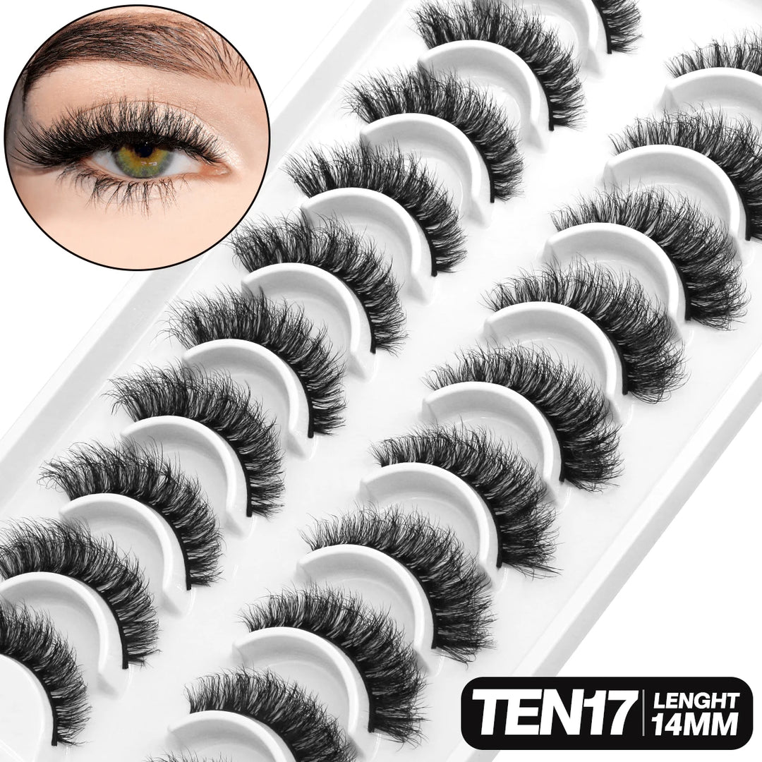 GROINNEYA 5/10 pairs 3D Mink Lashes Faux Mink Fluffy Lash Soft Full Thick Wispy Eyelash Dramatic False Eyelashes Makeup