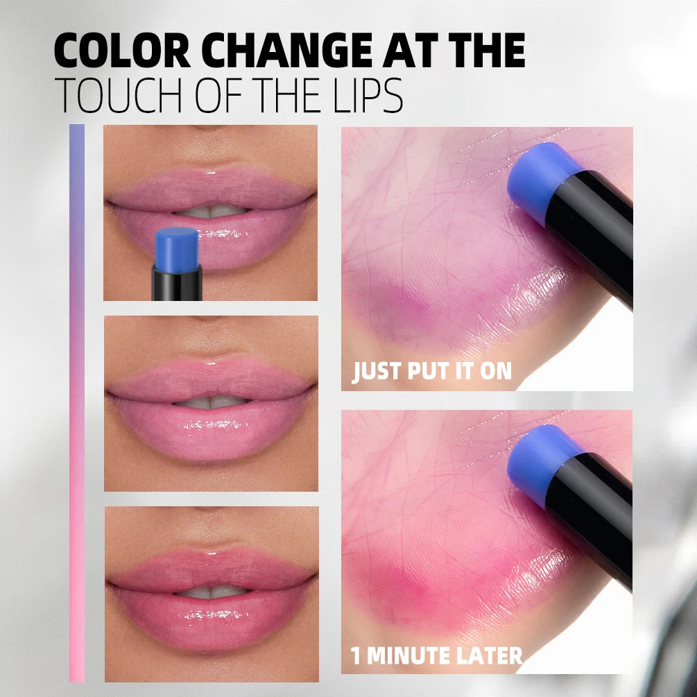 QIBEST Blue Black Lipstick Temperature Color Changing Lip Balm Moisturizing Lasting Ph Change Color Lip Stain Tint Cosmetics