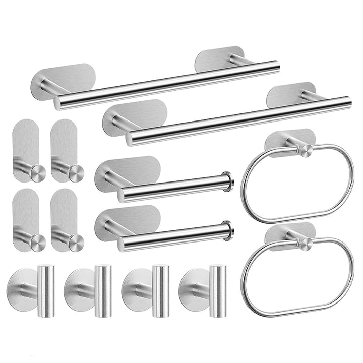 No Drilling Stainless Steel Towel Bar Paper Holder Self-adhesive Towel Ring Robe Hook Matte Black Silver Bathroom Accessory Set