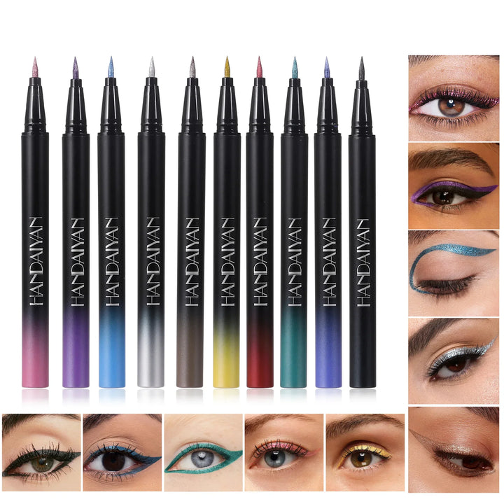 Waterproof Glitter Luster Liquid Eyeliner Pencil Long Lasting Purple Pink Blue Metallic Eye Liner Pen Cosmetic Makeup for Eyes
