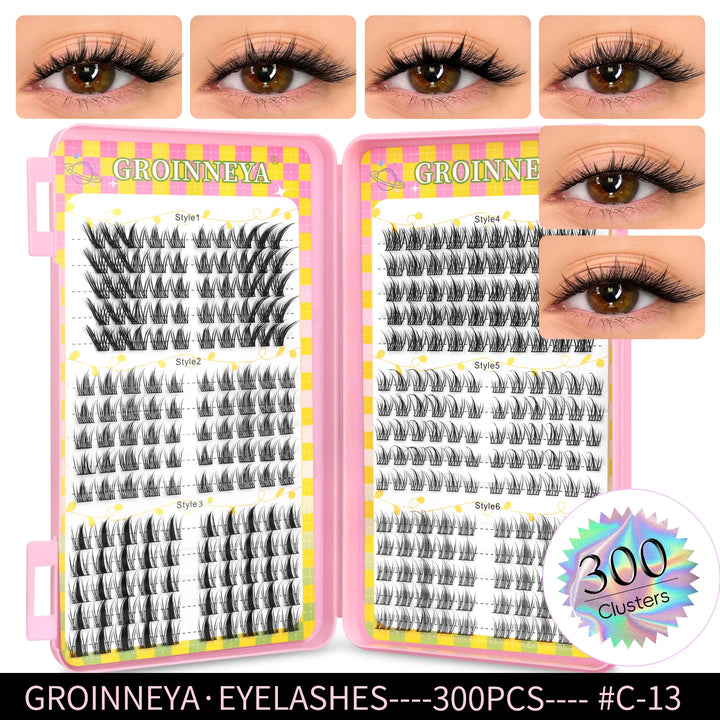 GROINNEYA Eyelashes Clusters 320 pcs Natural Eyelash extension Cluster Lashes Volume Mixed Tray Lashes Cluster Natural Lashes