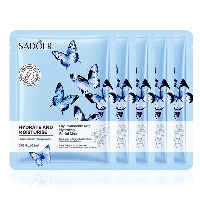 SADOER Lily Hyaluronic Acid Face Mask Moisturizing Sheet Masks Hydrating Anti-Aging Wrinkle Facial Masks Beauty Skin Care