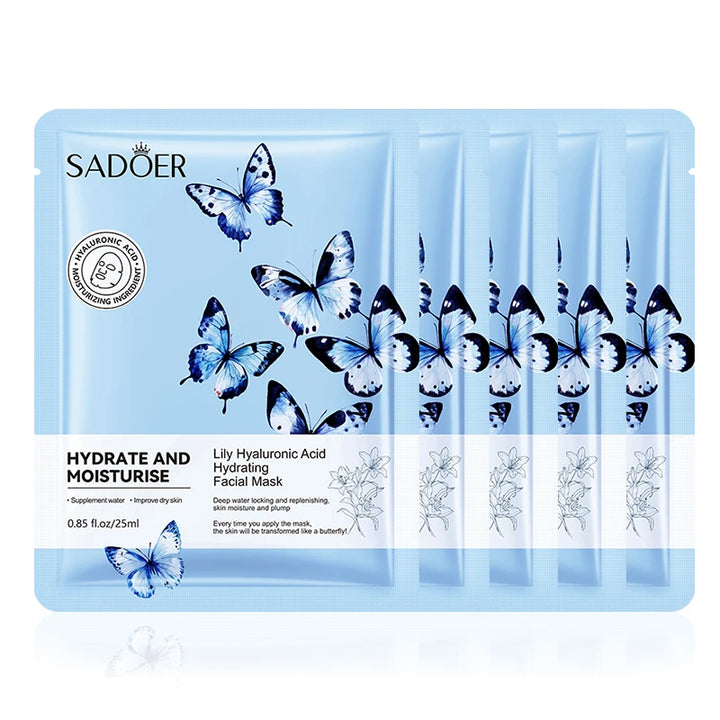 SADOER Lily Hyaluronic Acid Face Mask Moisturizing Sheet Masks Hydrating Anti-Aging Wrinkle Facial Masks Beauty Skin Care
