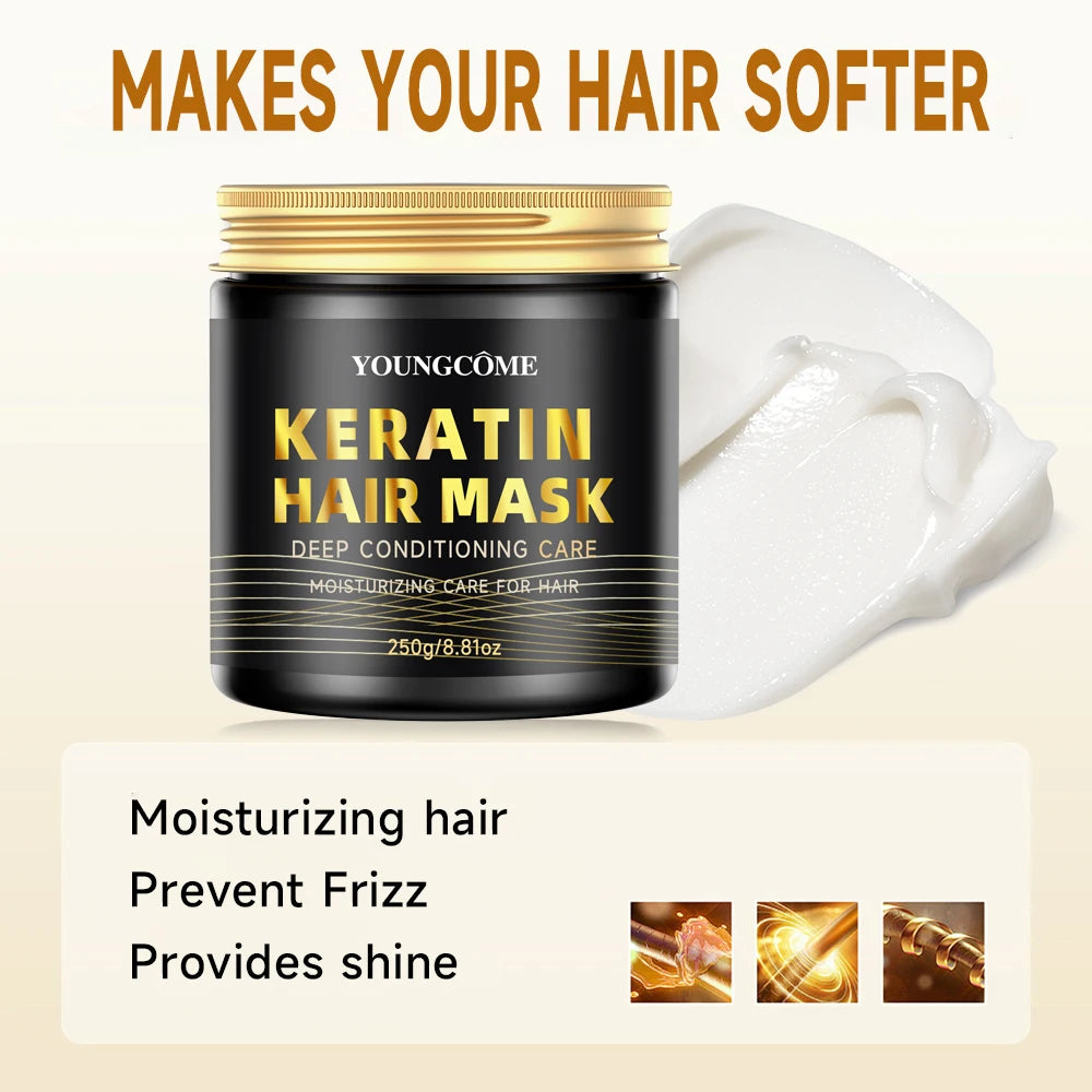 Collagen Hair Mask Repair Damage Dry Frizz Hair Keratin Treatment Soft Smoothing Shiny Deep Moisturizing Curly Hair Care Product