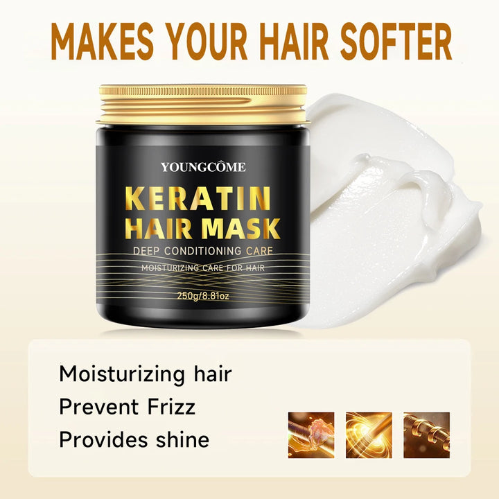 Collagen Hair Mask Repair Damage Dry Frizz Hair Keratin Treatment Soft Smoothing Shiny Deep Moisturizing Curly Hair Care Product