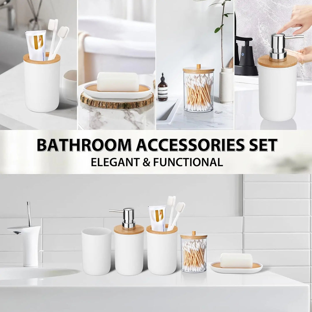5 Piece Bathroom Accessories Set Plastic Bathroom Decor Sets Accessories, Toothbrush Holder, Toothbrush Cup, soap Dispenser