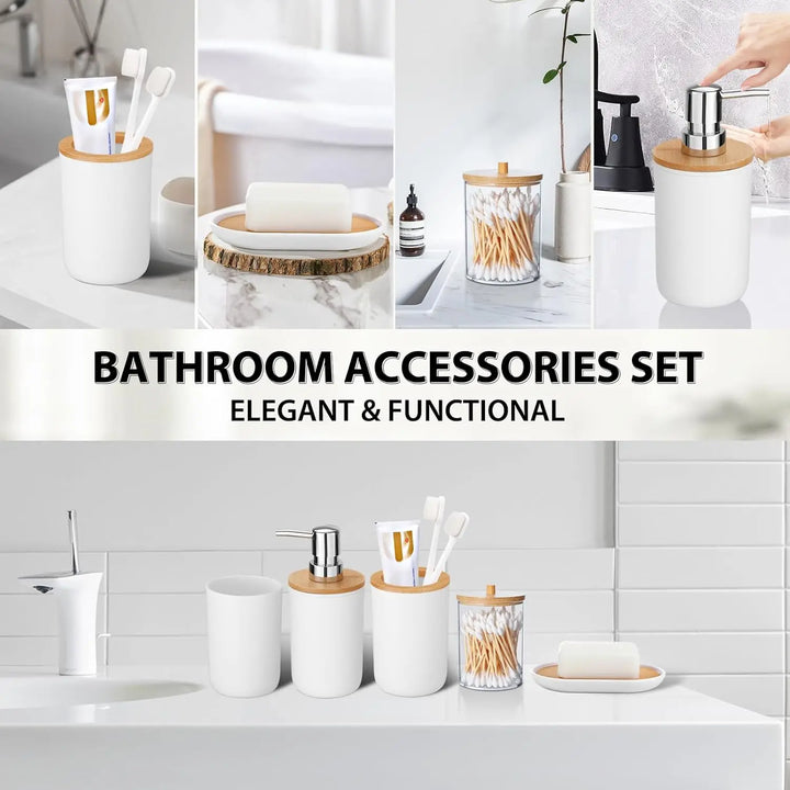 5 Piece Bathroom Accessories Set Plastic Bathroom Decor Sets Accessories, Toothbrush Holder, Toothbrush Cup, soap Dispenser