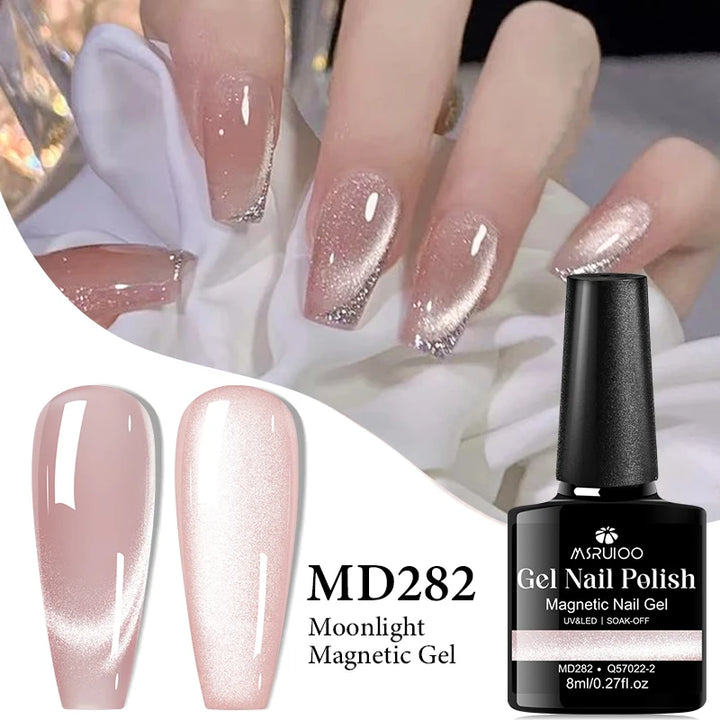 MSRUIOO 8ml Moonlight Cat Magnetic Nail Gel Polish Glitter Pink Silver Semi Permanent French Style Nail Art UV/LED Gel Varnish