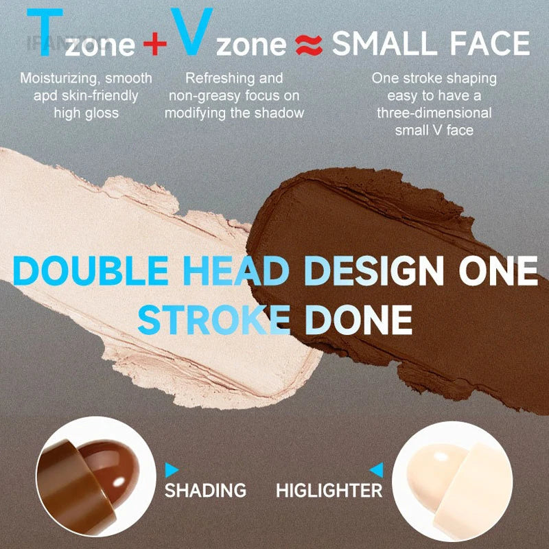 Contour Stick Double-Ended Highlight and Shadow Cream Waterproof Full Coverage Concealer Natural Finish Makeup for All Skin Tone