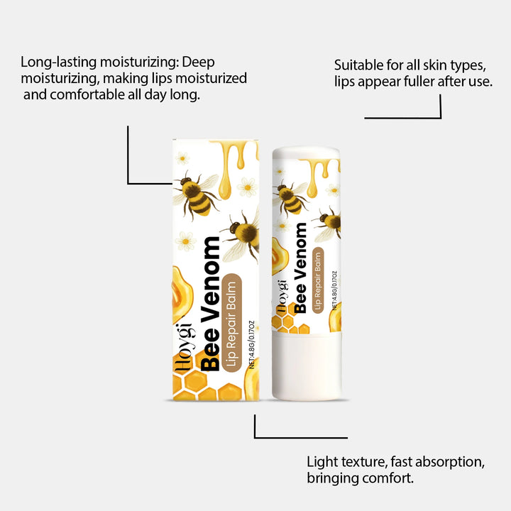 HOYGI Lip Balm Bee Venom Lipstick Soothing Repair Anti Dry Cracked Hyaluronic Acid Hydrating Nourishing Moisturizing Lip Care