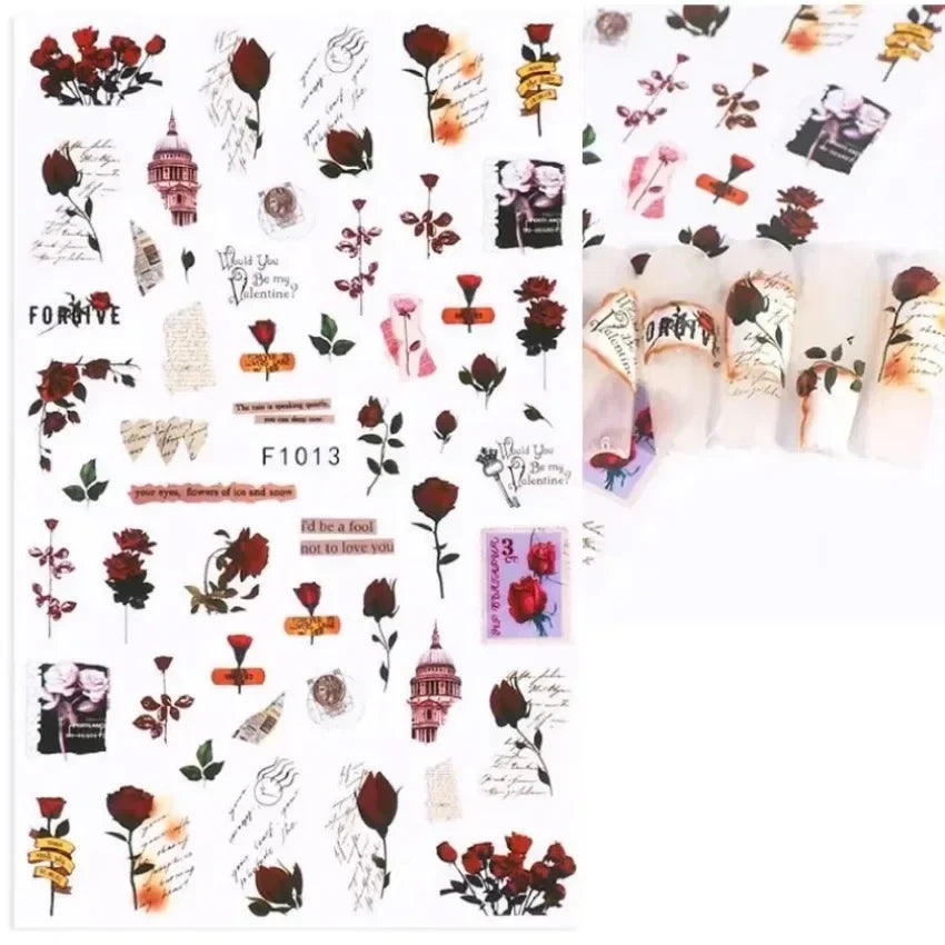 1PCS Black White Butterfly Laser Nail Stickers Y2K Nail Art Decoration Abstract Lines Bronzing Flowers Stickers For Nails