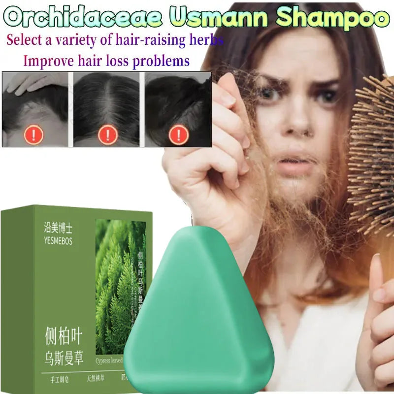 Usman Grass Platycladus Herbal Shampoo Soap Natural Hair Loss Treat Strengthens Roots Controls Oil Cleanses Scalp Hair Growth