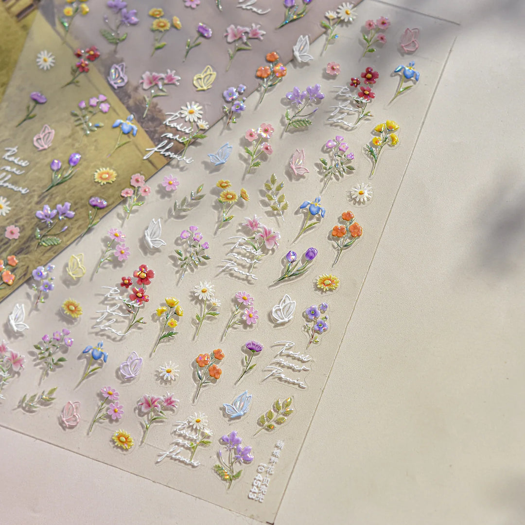 Lace Garden Bowknot Bow Tie Rose Flower Petal Pearl Irregular Border Self Adhesive 5D Nail Art Decoration Sticker Manicure Decal