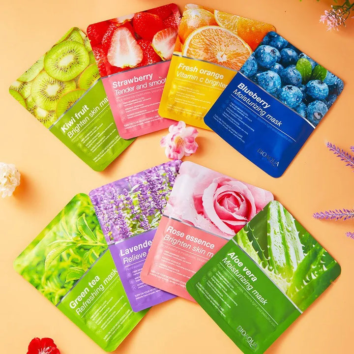 8pcs BIOAQUA Fruit Face Mask Moisturizing Facial skincare Anti-aging Whitening Facial Masks Face Sheet Mask Skin Care Products