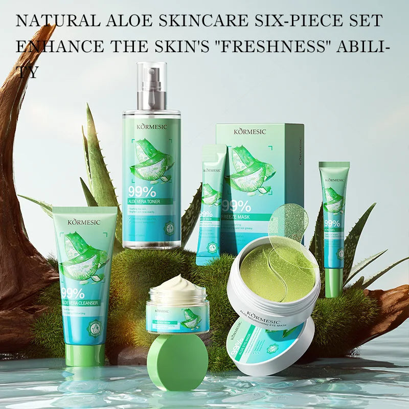 Aloe Vera Skincare Set Cleansing Face Cream Facial Cleanser Toner Acne Spot Whitening Gel Eye Mask Moisturizing Skin Care