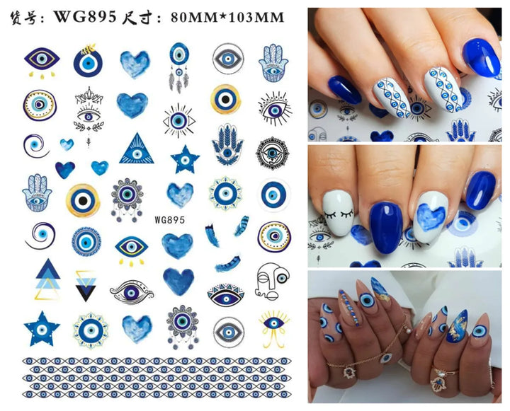 Nail Art Stickers Water Decals Eyes Stripe Nail Art Decorations for Manicure Accessories Press on Nails Foil Stickers and Decals