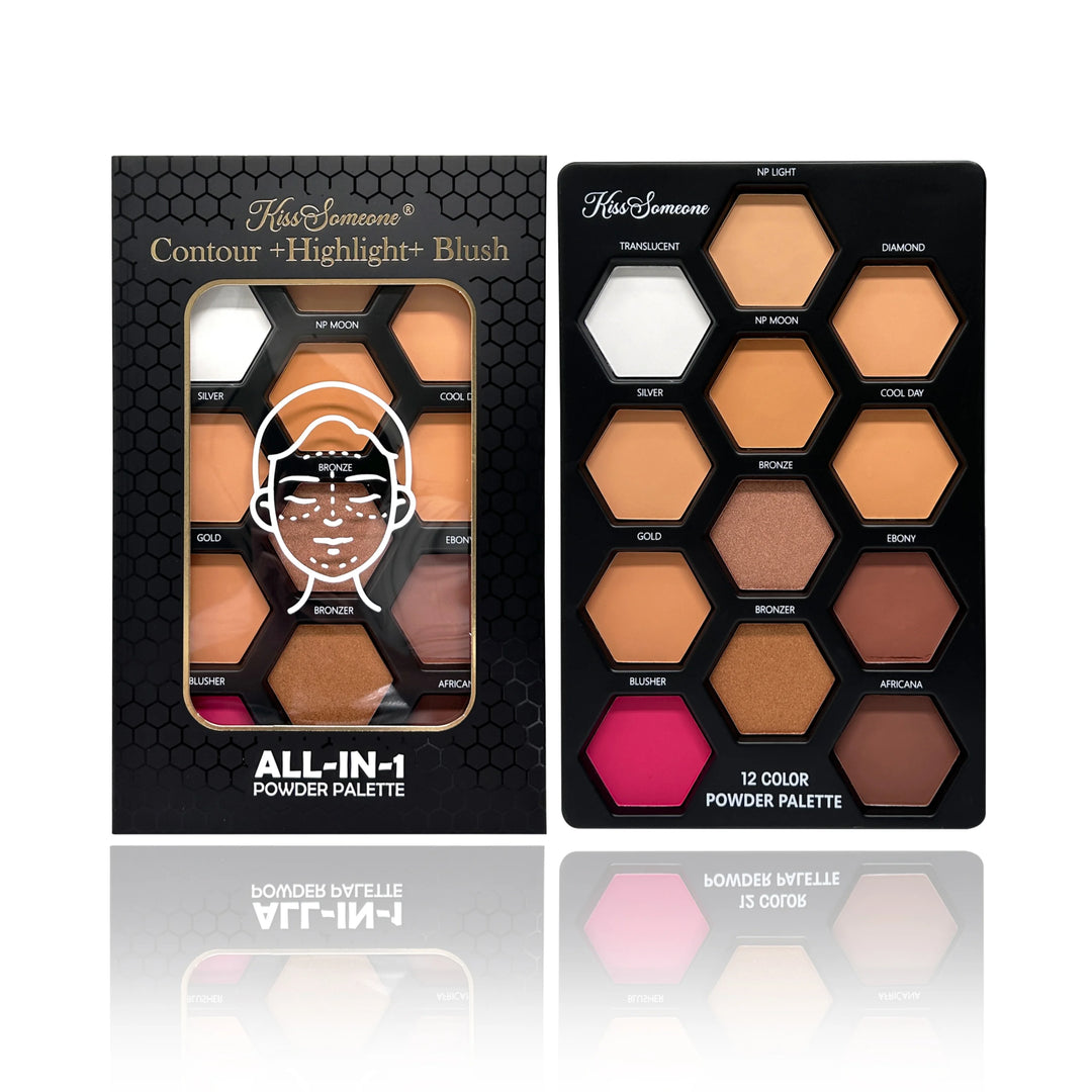 12 Colors Contour Palette，Blush Highlighter Bronzer Powder All in one Makeup Palettes，Blendable Matte Shimmer Illuminator Palett