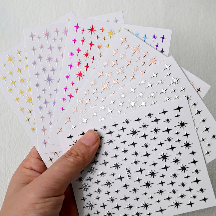 6pcs/set Metallic Silver Star/Moon/Heart Nail Sticker Y2K 3D Metal Mirror Effect Nail Decal 8*10cm Self-Adhesive Nail Decoration