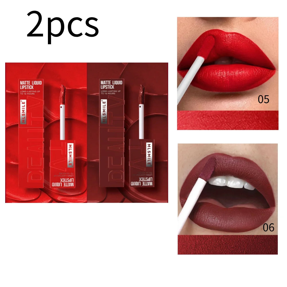 MLSMILE 6 Color Non-stick cup Velvet Satin Gloss Lip glaze Mist Liquid matte lipstick Waterproof long-lasting color liquid